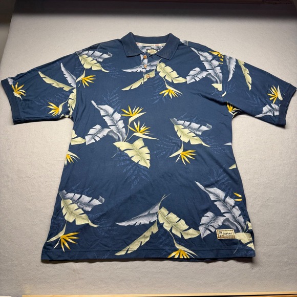 Tommy Bahama Other - Tommy Bahama Relax Mens L Navy Blue Bird of Paradise Tropical Cotton Polo Shirt